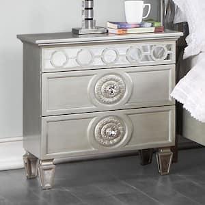 Varian Silver and Mirrored Finish 2 Drawer 17 in. W Nightstand