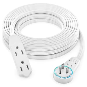 50 ft. 16/3 Light Duty Indoor Extension Cord with 360° Rotating Flat Plug 3-Outlet, 13Amps, White