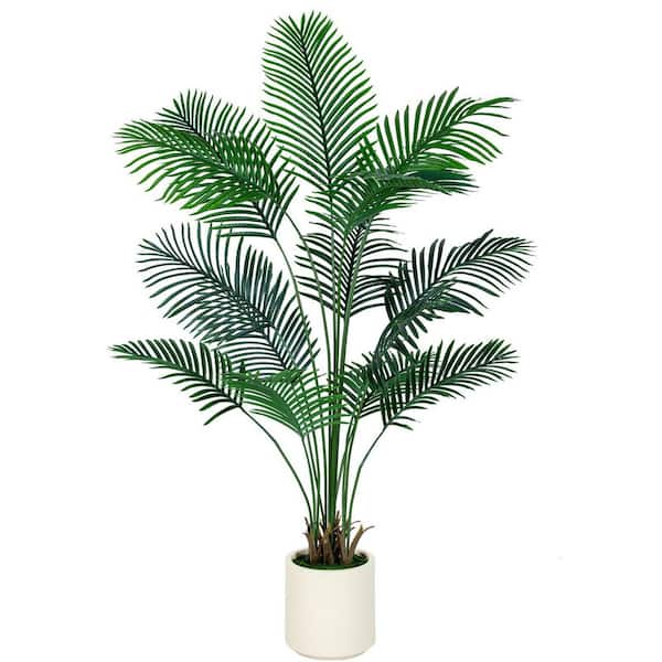 VIVATREES Areca Palm 6 ft. Artificial Palm Tree in White Planter Pot 1-Pack Indoor Outdoor Fake Plant for Home Office Decor