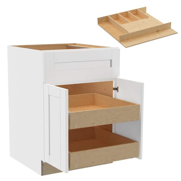 Home Decorators Collection Washington Vesper White Plywood Shaker Assembled Base Kitchen Cabinet 2ROT Cutlery 24 W in. 24 D in. 34.5 in. H
