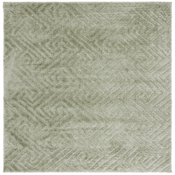 SAFAVIEH Tahoe Shag 3 ft. x 3 ft. Sage Solid Geometric square Area Rug