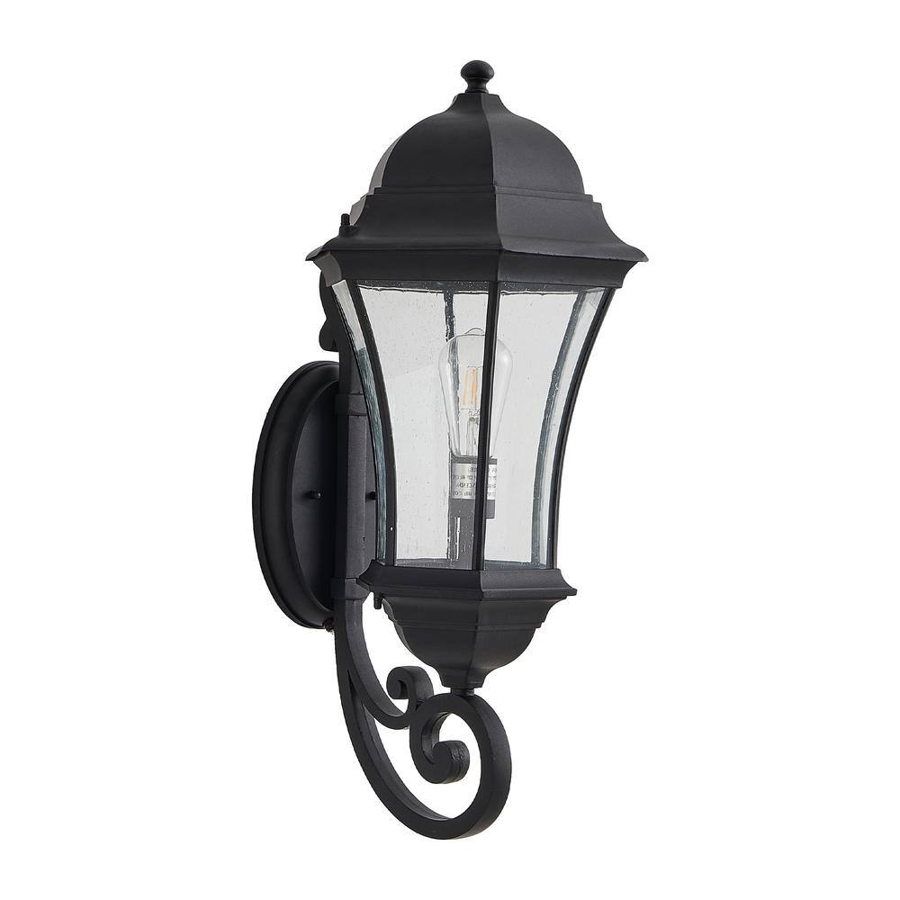 27 in. Black Dusk to Dawn Outdoor Hardwired Wall Lantern Sconce with Seeded Glass Shade No Bulbs Included price history on PriceWatchPro