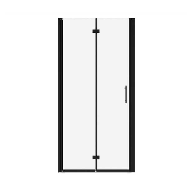30 in. - 31 3/8 in. W x 72 in. H Frameless Bifold Shower Door with Matte Black Finish and Clear Tempered Glass