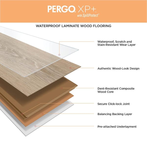 Pergo - XP+ Cheshire Bluff Hickory 10 mm T x 6.1 in. W Waterproof Laminate Wood Flooring (20.15 sqft/case)