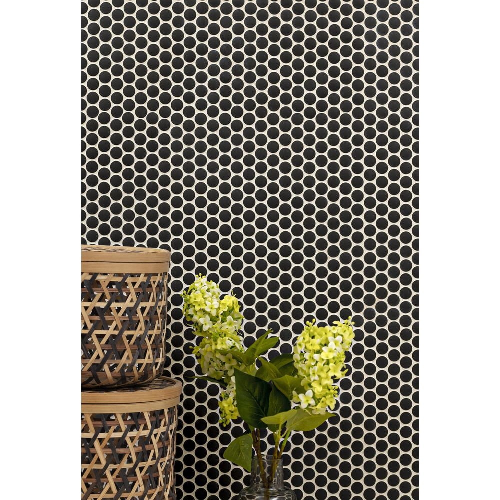 Nero Matte Black Penny Round Porcelain Mosaic Tile 12x13