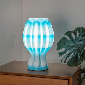 Flower 13 in. Blue/White Table Lamp Tropical Coastal Plant-Based PLA 3D Printed Dimmable LED