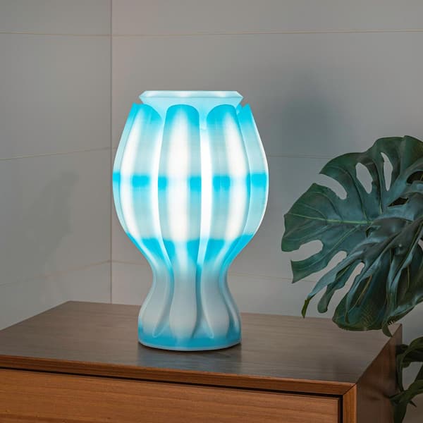 JONATHAN Y Flower 13 in. Blue/White Table Lamp Tropical Coastal Plant-Based PLA 3D Printed Dimmable LED