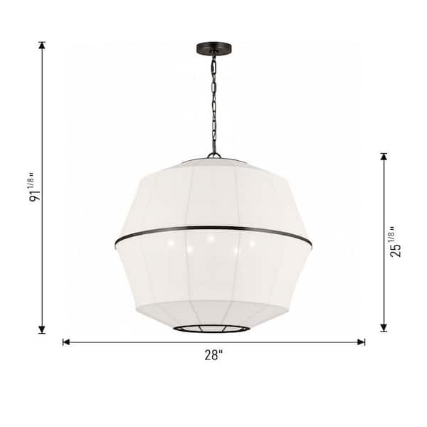 Generation Lighting - Hikari Large 5-Light Burnished Brass Dining Room Pendant Chandelier with White Linen Shade