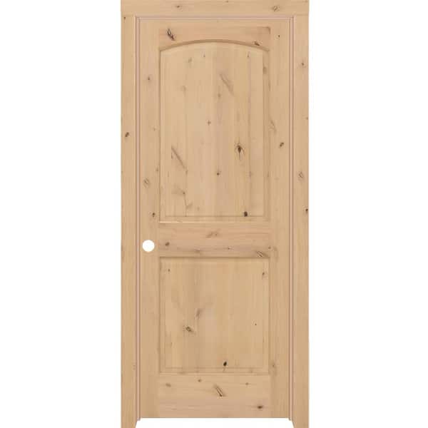 Steves & Sons 24 in. x 80 in. 2-Panel Round Top Right-Handed Unfinished Knotty Alder Wood Single Prehung Interior Door with Casing