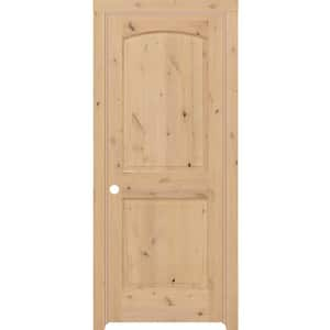 36 in. x 80 in. 2-Panel Round Top Left-Handed Unfinished Knotty Alder Wood Single Prehung Interior Door with Casing