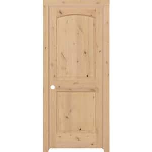 32 in. x 80 in. 2-Panel Round Top Right-Handed Unfinished Knotty Alder Wood Single Prehung Interior Door with Casing