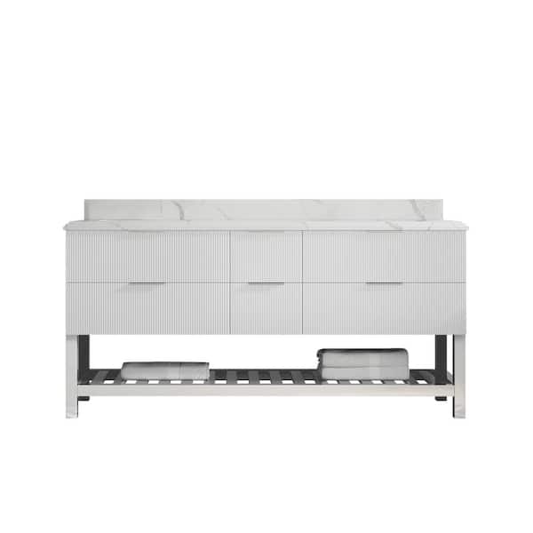 Willow Collections Catalina 72 in. W x 22 in. D x 36 in. H Double Sink Bath Vanity in White with 1.5 in. Calacatta Laza Qt. Top