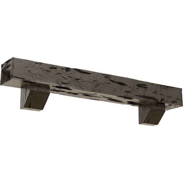 Ekena Millwork 4 in. x 4 in. x 3 ft. Pecky Cypress Faux Wood Fireplace Mantel Kit with Ashford Corbels, Burnished Honey Dew