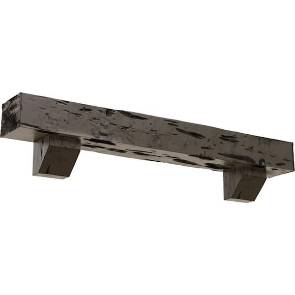 Ekena Millwork 4 in. x 8 in. x 7 ft. Pecky Cypress Faux Wood Fireplace Mantel Kit, Ashford Corbels, Burnished Honey Dew