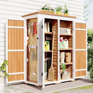 48.6 in. W x 25 in. D x 65.7 in. H Natural Fir Wood Outdoor Storage Cabinet with Lockable Door and Multiple-tier Shelves