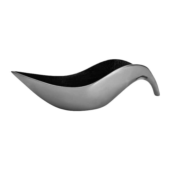 Aluminum Boat Decorative Bowl in Silver and Black Matte