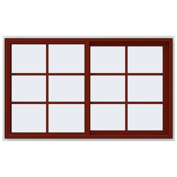 JELD-WEN 59.5 in. x 35.5 in. V-4500 Series Red Painted Vinyl Right-Handed Sliding Window with Colonial Grids/Grilles