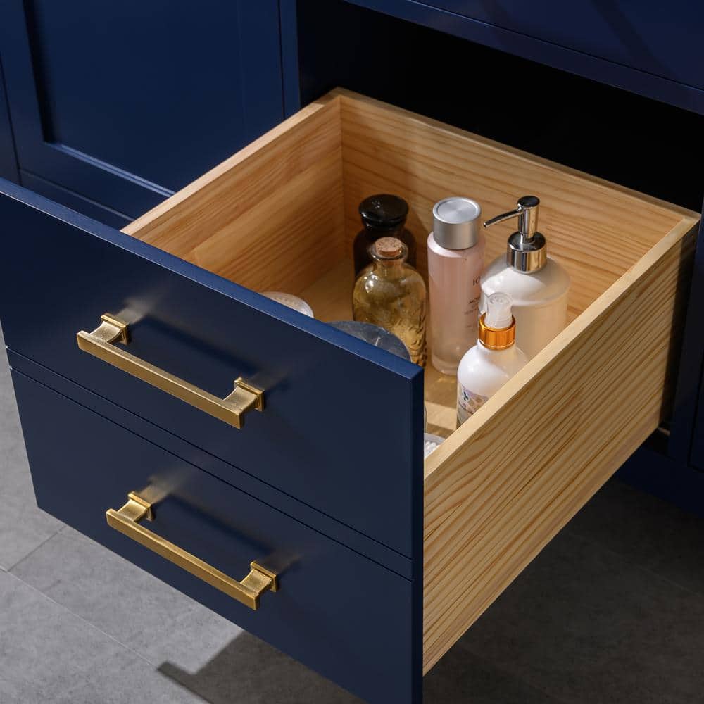 Navy Blue Double Freestanding Bathroom Vanity with Gold Hardware