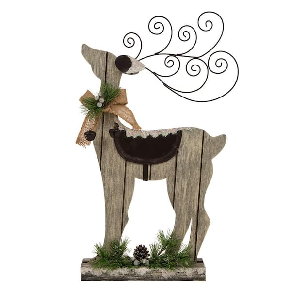 Glitzhome 22.05 in. H Wooden/Iron Reindeer Figurine