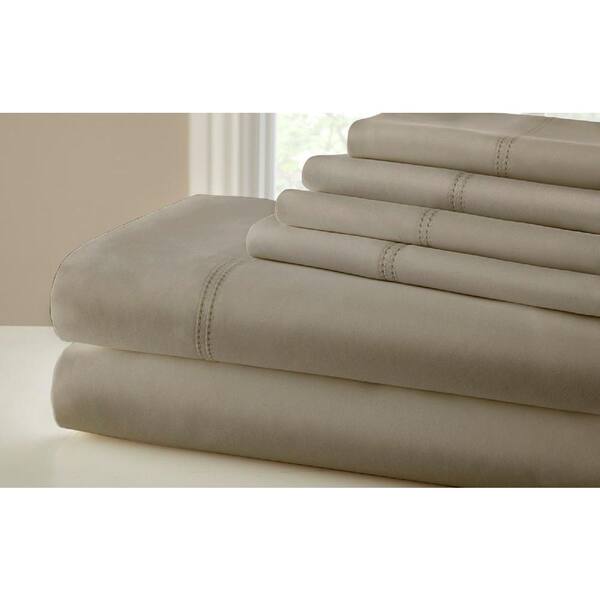 Pacific Coast Textiles Double Faggoting Hem Taupe 1000-Count King Sheet Set (6-Piece)