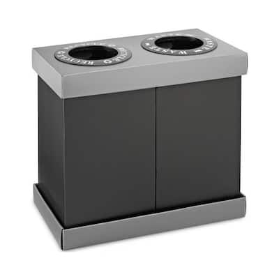 28 Gal. Black Plastic 2-Compartment Indoor Trash Can and Recycling Bin