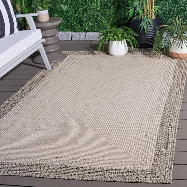 Braided 2 ft. x 3 ft. Ivory/Gray Border Gradient Washable Indoor/Outdoor Area Rug