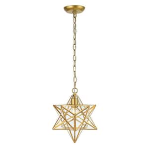 Stella 12 in. Gold Leaf/Clear Moravian Star Metal/Clear Glass LED Pendant