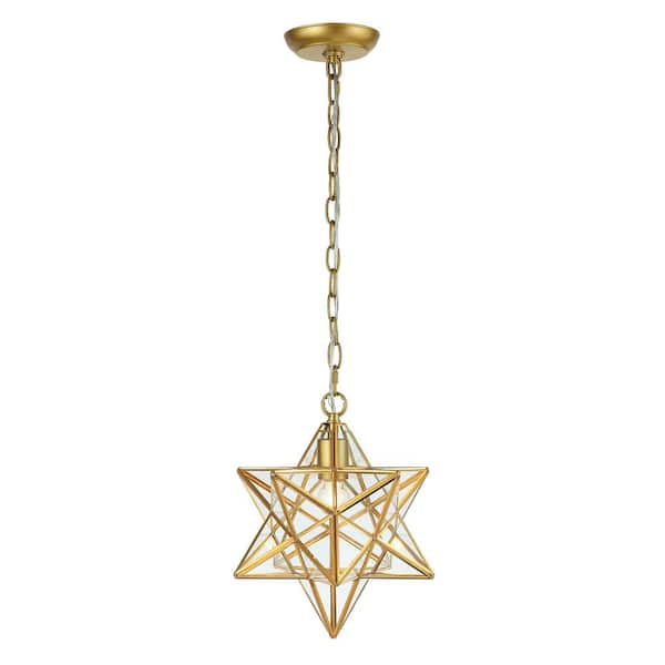 Stella 12 in. Gold Leaf/Clear Moravian Star Metal/Clear Glass LED Pendant