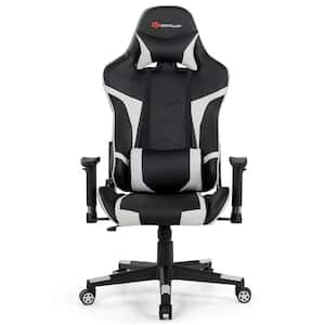 White Faux Leather Gaming Chair Reclining Swivel Racing Office Chair