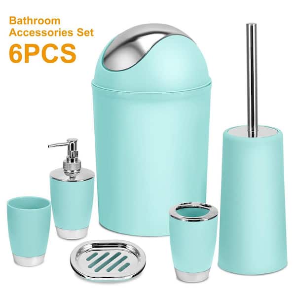 Bathroom Accessories Set 6-Piece Bathroom Set Ensemble Complete Soap Dispenser Toothbrush Holder, Light Blue