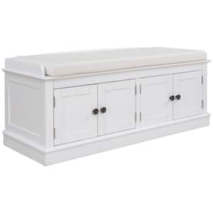 Entryway Hallway 17.5 in. H x 15.90 in. W White Rectangle Wooden Shoe Storage Bench with 2-Drawers White Cushion