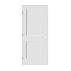 36 in. x 80 in. 2-Panel Left Hand Solid Wood Primed White MDF Single Prehung Interior Door with Matte Black Hinges