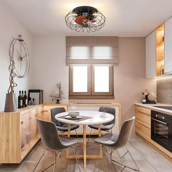 low profile caged ceiling fan with light