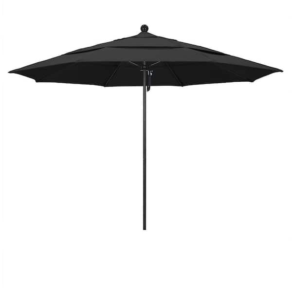 California Umbrella 11 ft. Black Aluminum Commercial Market Patio Umbrella with Fiberglass Ribs and Pulley Lift in Black Pacifica