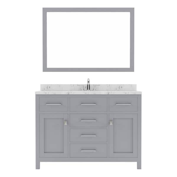 Virtu USA Caroline 48 in. W x 22 in. D x 35 in. H Single Sink Bath Vanity in Gray with Quartz Top and Mirror