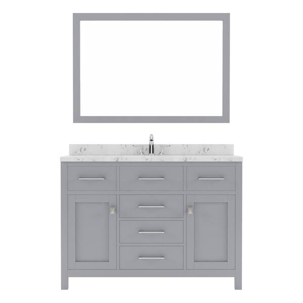 Virtu USA Caroline 48 in. W x 22 in. D x 35 in. H Single Sink Bath Vanity in Gray with Quartz Top and Mirror