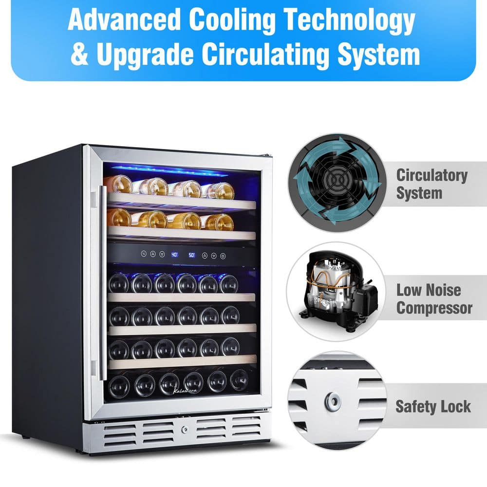 Kalamera 24" Stainless Steel Dual Zone Wine Refrigerator with LED Lighting
