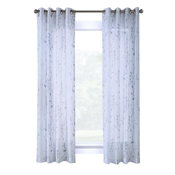 Habitat Primavera White Polyester Faux Linen 52 in. W x 84 in. L Grommet Indoor Light Filtering Curtain (Single Panel)