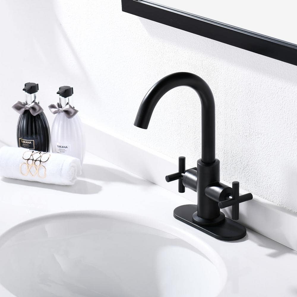 Matte Black 4-Inch Centerset Bathroom Faucet with Drain and Deck Plate