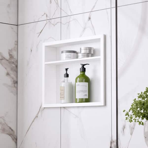 18 in. W x 14 in. H x 4 in. D Waterproof Recessed Shower Niche Space-Saving Storage Shelf in White, No Tile Needed