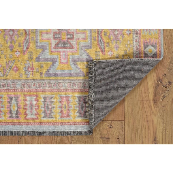 Lena Yellow and Ivory 5 ft. x 7 ft. Transitional Woven Oriental Polyester Rectangle Indoor Area Rug