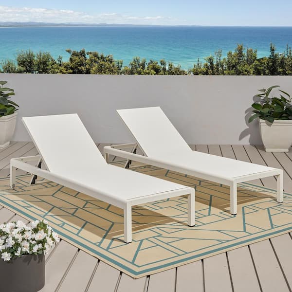 Noble House Cape Coral White 2-Piece Aluminum Outdoor Chaise Lounge