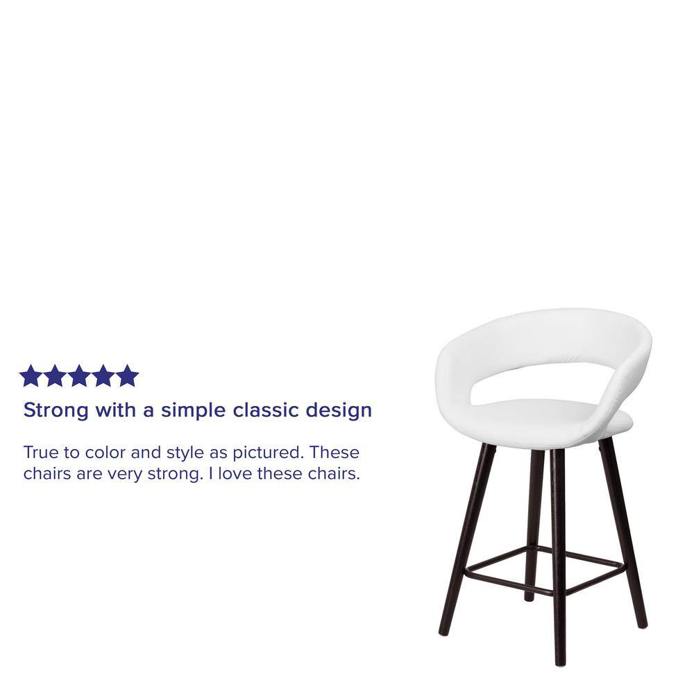Cappuccino Wood Frame 24'' High Counter Stool in White Vinyl