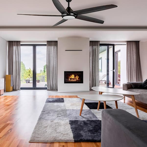 Highstone 70 in. White Color Changing Indoor/Outdoor Matte Black Smart Ceiling Fan with Remote Powered by Hubspace