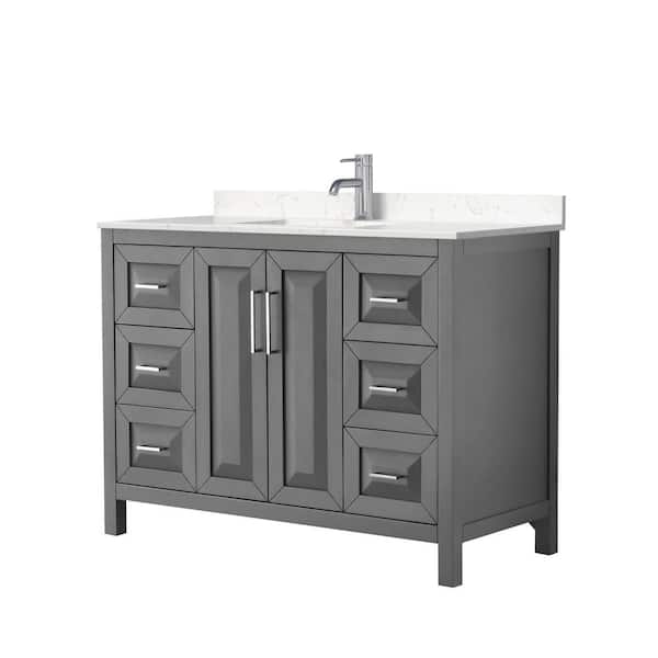Wyndham Collection Daria 48in.Wx22 in.D Single Vanity in Dark Gray with Cultured Marble Vanity Top in Light-Vein Carrara with White Basin