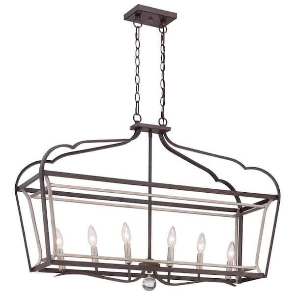 Astrapia 6-Light Dark Rubbed Sienna with Aged Silver Island Light