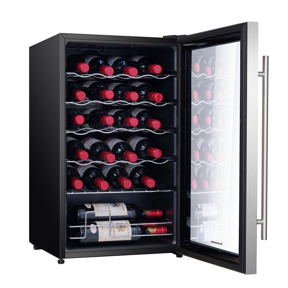 Stainless Steel 24-Bottle Freestanding Wine Cooler with LED Lighting