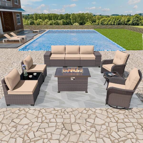 Halmuz 10-Piece Wicker Outdoor Patio Conversation Set with