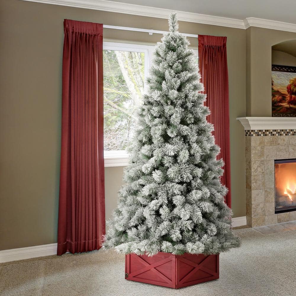 7.5ft Pre-Lit Snow Flocked Spruce Christmas Tree with Warm White Lights