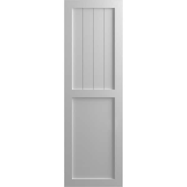 Ekena Millwork 12 in. x 28 in. True Fit PVC Farmhouse/Flat Panel Combination Fixed Mount Board and Batten Shutters Pair in Primed